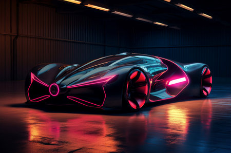 Eco-friendly Neon electric car. Energy technology. Generate Aiの素材