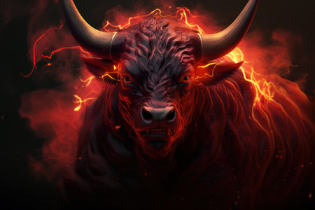 Resplendent Bull red flames. Hot head team. Generate Aiの素材