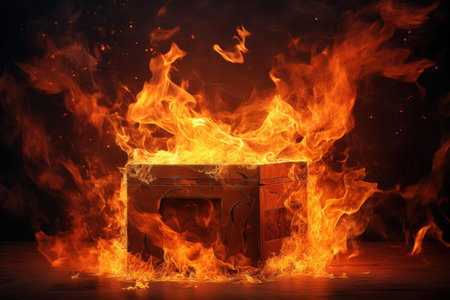 Geometric Fire cube background. Red flame light. Generate Aiの素材