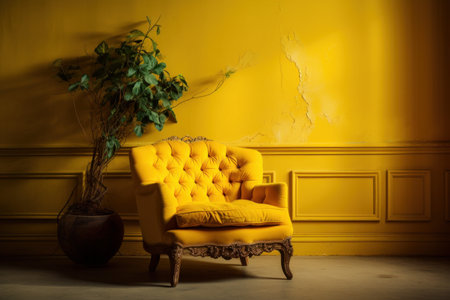 Stylish Yellow armchair. Arm object design. Generate Aiの素材
