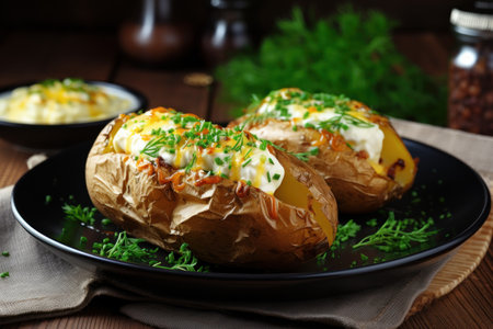 Potatoes going through a baking procedure in an oven. Its a display of culinary expertise. Generate Aiの素材