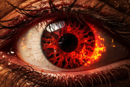 Mesmerizing Eye closeup fire. Macro pupil. Generate Aiの素材