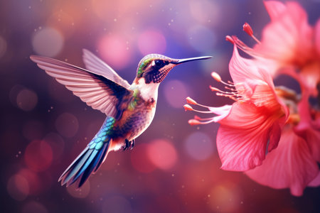 Tiny Flying hummingbird. Flower bird nature. Generate Aiの素材