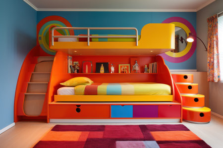 Cheerful Colorful room kids tent. Carpet color. Generate Aiの素材