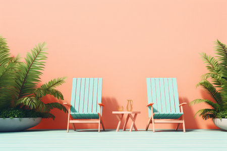 Rustic Garden wooden furniture background. Sunny day. Generate Aiの素材