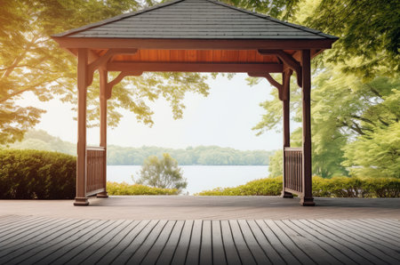 Panoramic Gazebo background. Summer nature grass. Generate Aiの素材