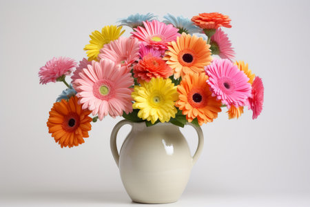 Vibrant Gerbera daisies vase. Nature gift beauty. Generate Aiの素材