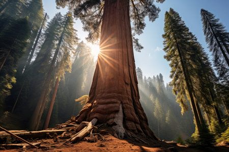 Giant sequoia tree. Green forest nature. Generate Aiの素材