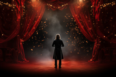 Versatile Actor man in small theater. Comedian role. Generate Aiの素材