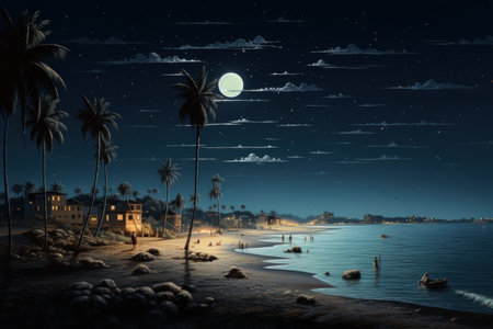 Tranquil Beach night sky. Stars tropical night. Generate Aiの素材