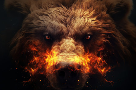 Mesmerizing Bear face fiery red eyes. Wild head. Generate Aiの素材