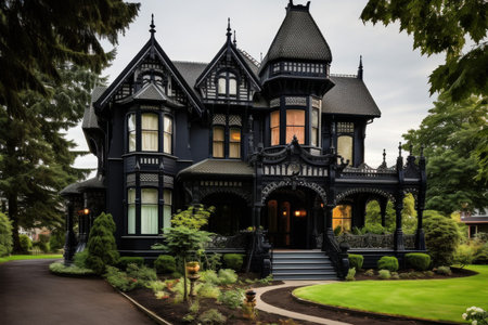 Picturesque Beautiful victorian cute mansion. Sky cottage. Generate Aiの素材