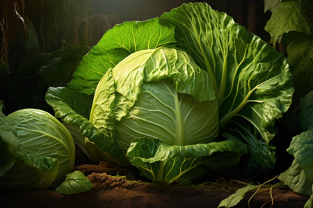 Crisp Cabbage ripe. Salad garden leaf. Generate Aiの素材