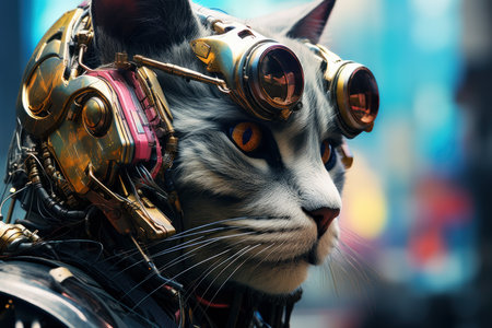 Mysterious Cyberpunk cat. Kitty pet home. Generate Aiの素材