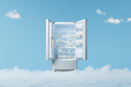 Glossy Blue fridge background. House home refrigerator. Generate Aiの素材