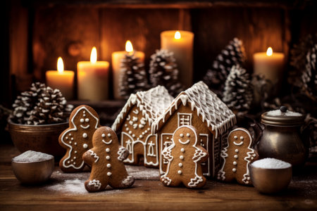 Sweet Gingerbread christmas cookies. Ginger biscuit. Generate Aiの素材