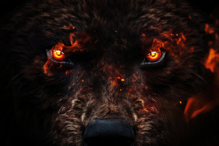 Ominous Bear face fiery red eyes. Wild head. Generate Aiの素材
