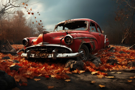 Wrecked Crashed car auto. Hit vehicle. Generate Aiの素材
