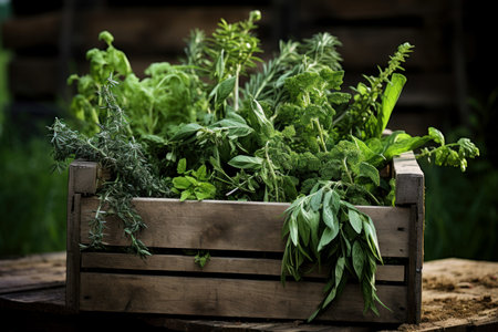 Therapeutic Crate aromatic herbs. Healthy plant. Generate Aiの素材