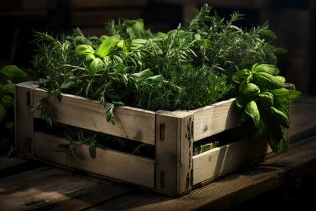 Verdant Crate aromatic herbs. Healthy plant. Generate Aiの素材