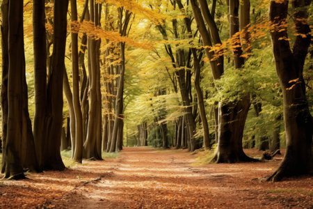 Vibrant Autumn leaf tree. Fall scenery path. Generate Aiの素材