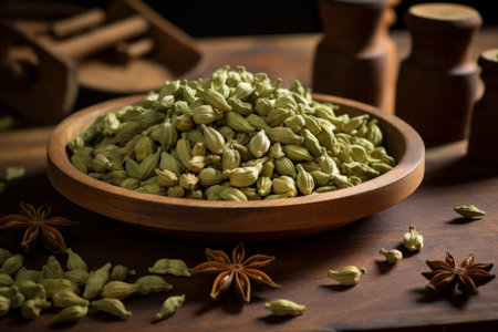 Potent Dry green cardamom. Plant spice organic. Generate Aiの素材