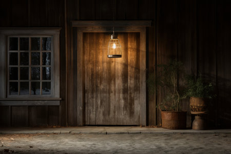 Quaint Wood entrance farmhouse. New design style. Generate Aiの素材