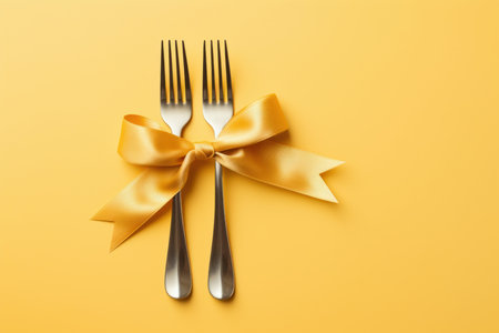 Intricate Cutlery set ribbon. Meal knife bow. Generate Aiの素材