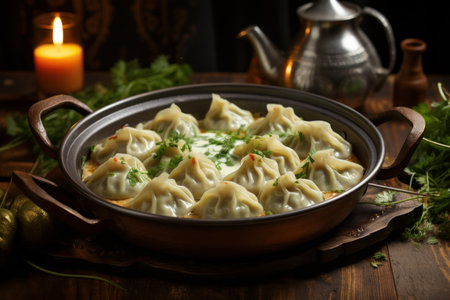 Satisfying Dishes georgian khinkali. Meal food. Generate AIの素材