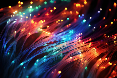 Transparent Connection fiber optic. Space digital speed. Generate AIの素材