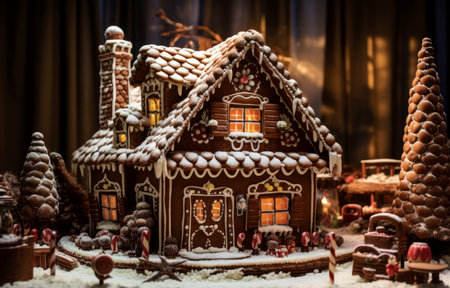 Festive Gingerbread house winter. Home decoration. Generate Aiの素材