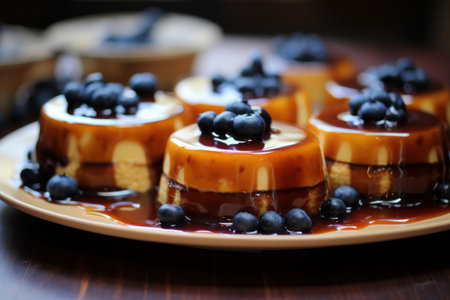 Creamy Caramel pudding blueberry. Sweet food cotta. Generate Aiの素材