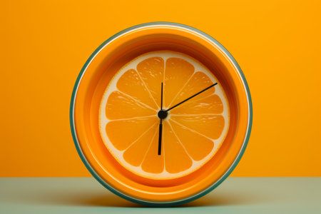 Quirky Fresh orange alarm clock. Fresh summer pastel. Generate Aiの素材
