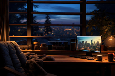 Clutter-free Cozy workspace. Desktop plant spring. Generate Aiの素材