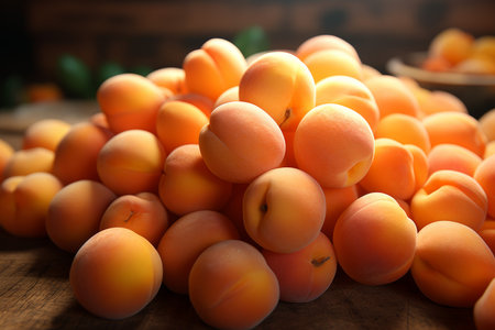 Fragrant Fresh apricots food. Peach food. Generate Aiの素材