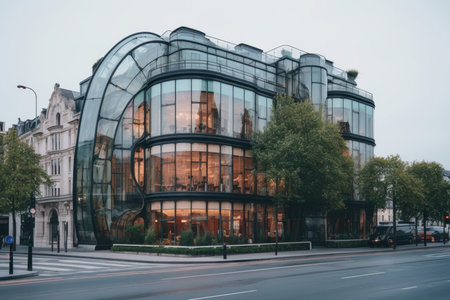 Glass fronted building. Exterior modern city. Generate Aiの素材