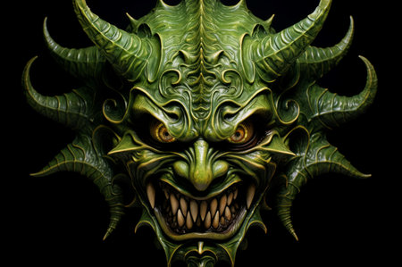 Alarming Green demon face eyes. Danger horror. Generate Aiの素材