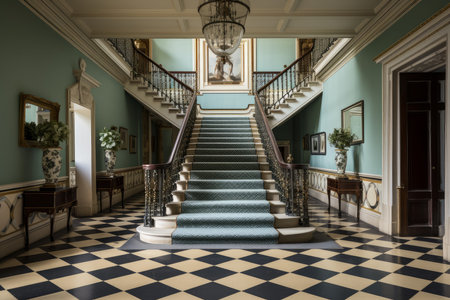 Hall corridor entrance stairs design. Empty style. Generate Aiの素材