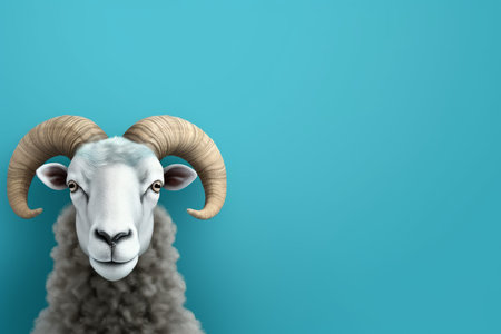 Robust Head cute ram nature. Sunny wild. Generate Aiの素材