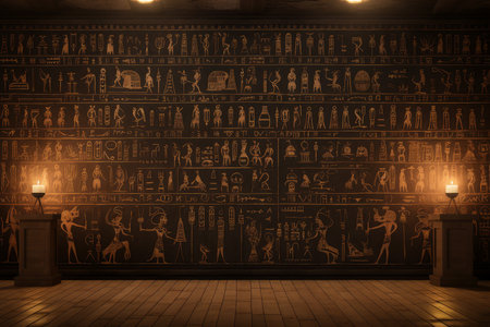 Hieroglyphics colorful wall. Ancient egypt. Generate Aiの素材
