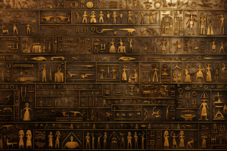 Ancient Hieroglyphics colorful wall. Ancient egypt. Generate Aiの素材