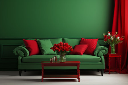 Bold Home interior green sofa green wall. Green fashion. Generate Aiの素材