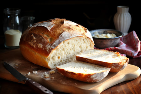 Nourishing Homemade bread. Slice loaf cut. Generate Aiの素材