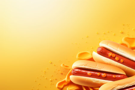 Hotdog background. Mustard bread food. Generate Aiの素材