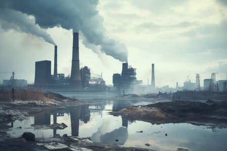 Detrimental Industry factory pollution. Steam plant. Generate Aiの素材