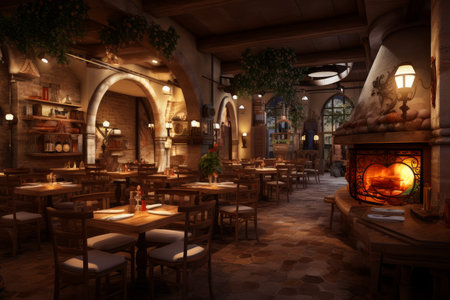 Authentic Interior italian restaurant. Dinner decoration place. Generate Aiの素材