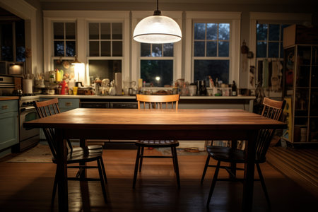 Sturdy Wood kitchen table. Room board plank. Generate Aiの素材