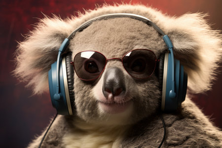 Comfortable Koala headphones. Nature music animal. Generate Aiの素材