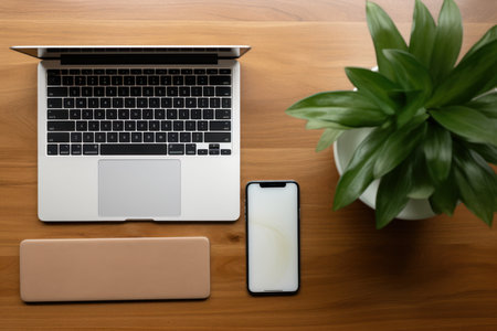 Portable Realistic modern laptop. Modern mobile device. Generate Aiの素材