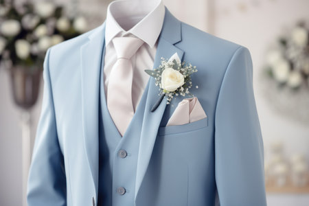 Elegant Light blue wedding suit. Style detail clothing. Generate Aiの素材